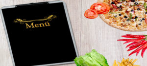 Bild Menütafel mit Pizza und Gewürzen